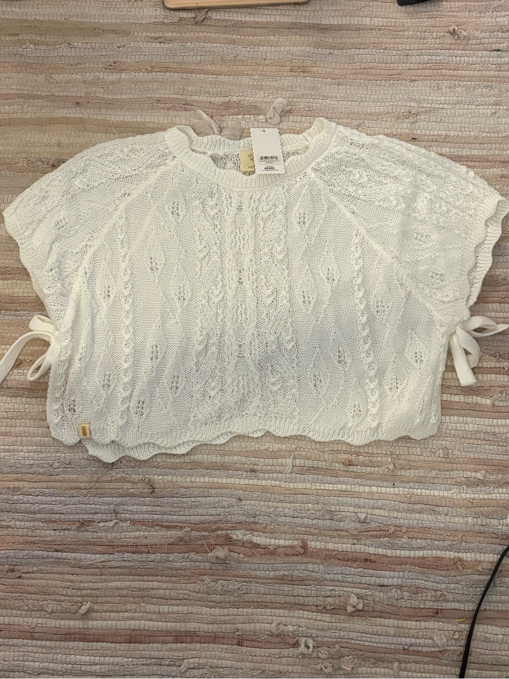 Simply Southern Cream Short-Sleeve Knit Sweater with Side Ties